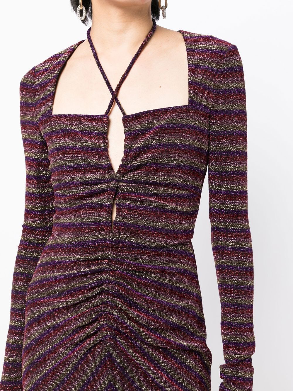 Shop Rebecca Vallance Glitter-striped Keyhold Detail Dress In Multicolour