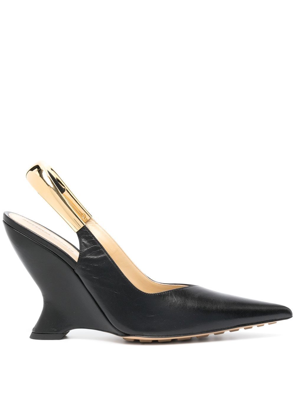 Bottega Veneta 100mm wedge slingback leather pumps Black