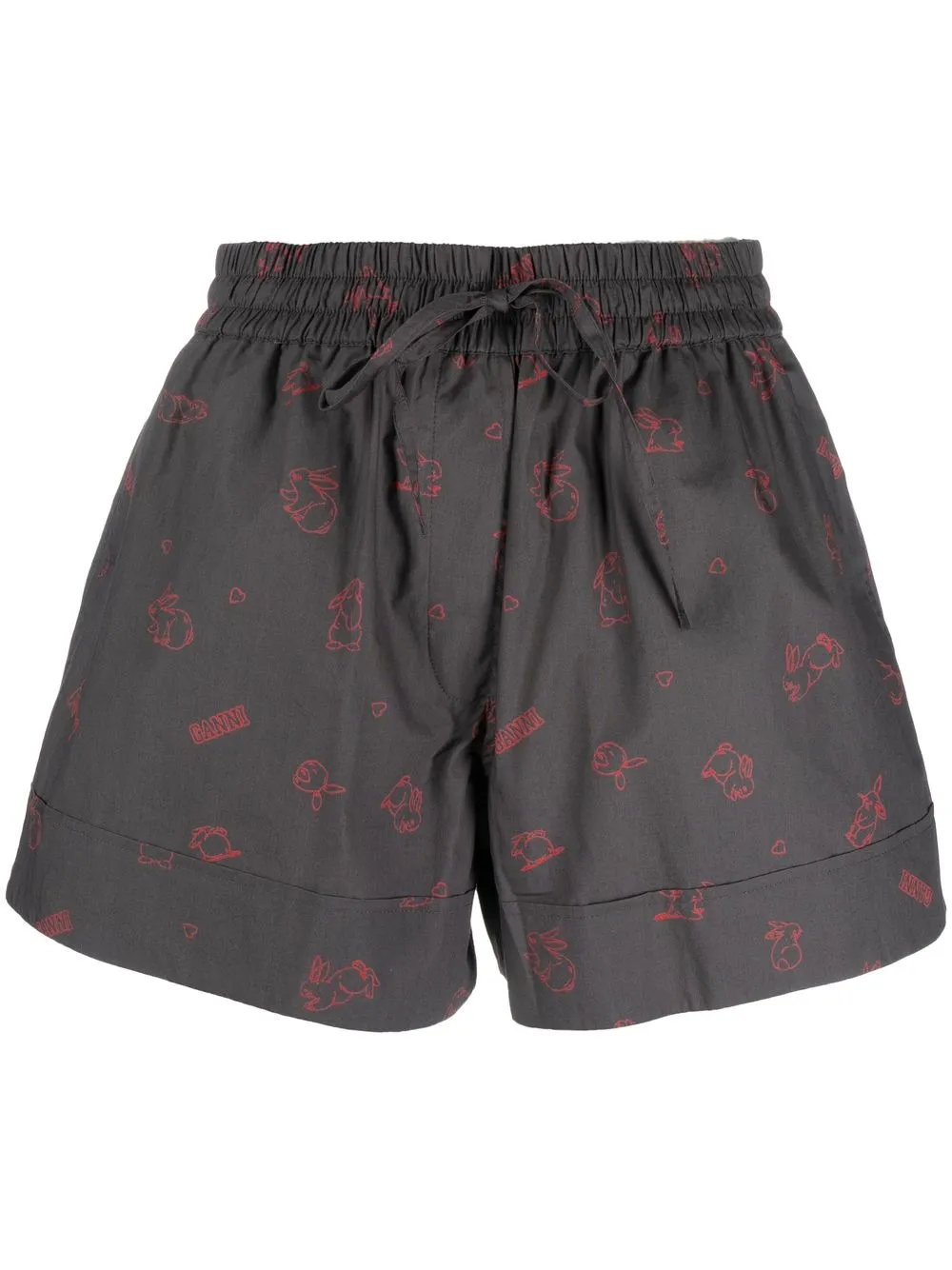 

GANNI graphic-print organic-cotton shorts - Grey