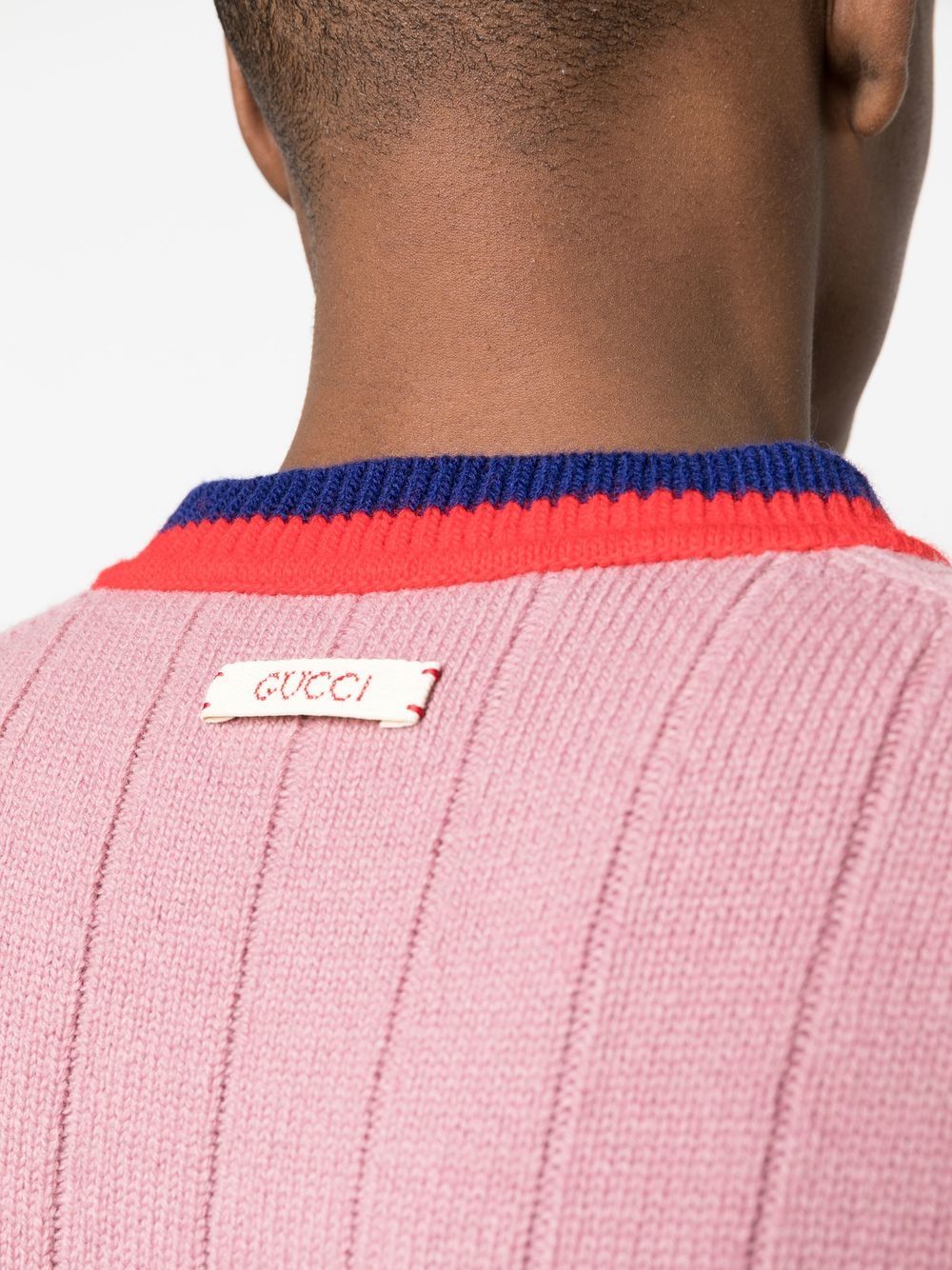 Shop Gucci Ribbed-knit Striped-edge Vest In Pink