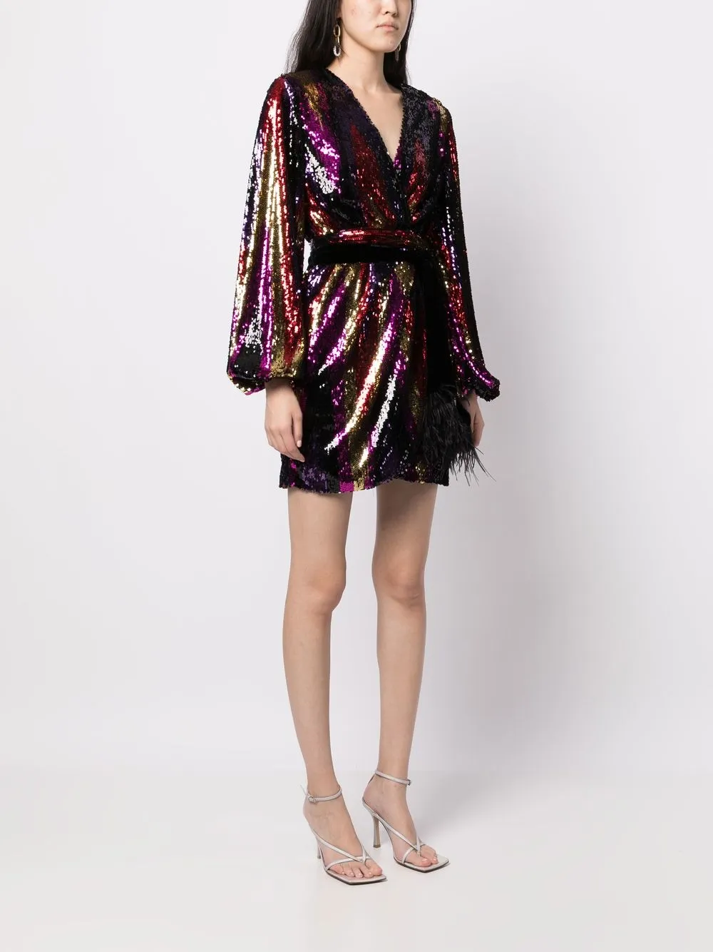 Rainbow sequin blouson sleeve wrap dress cheap