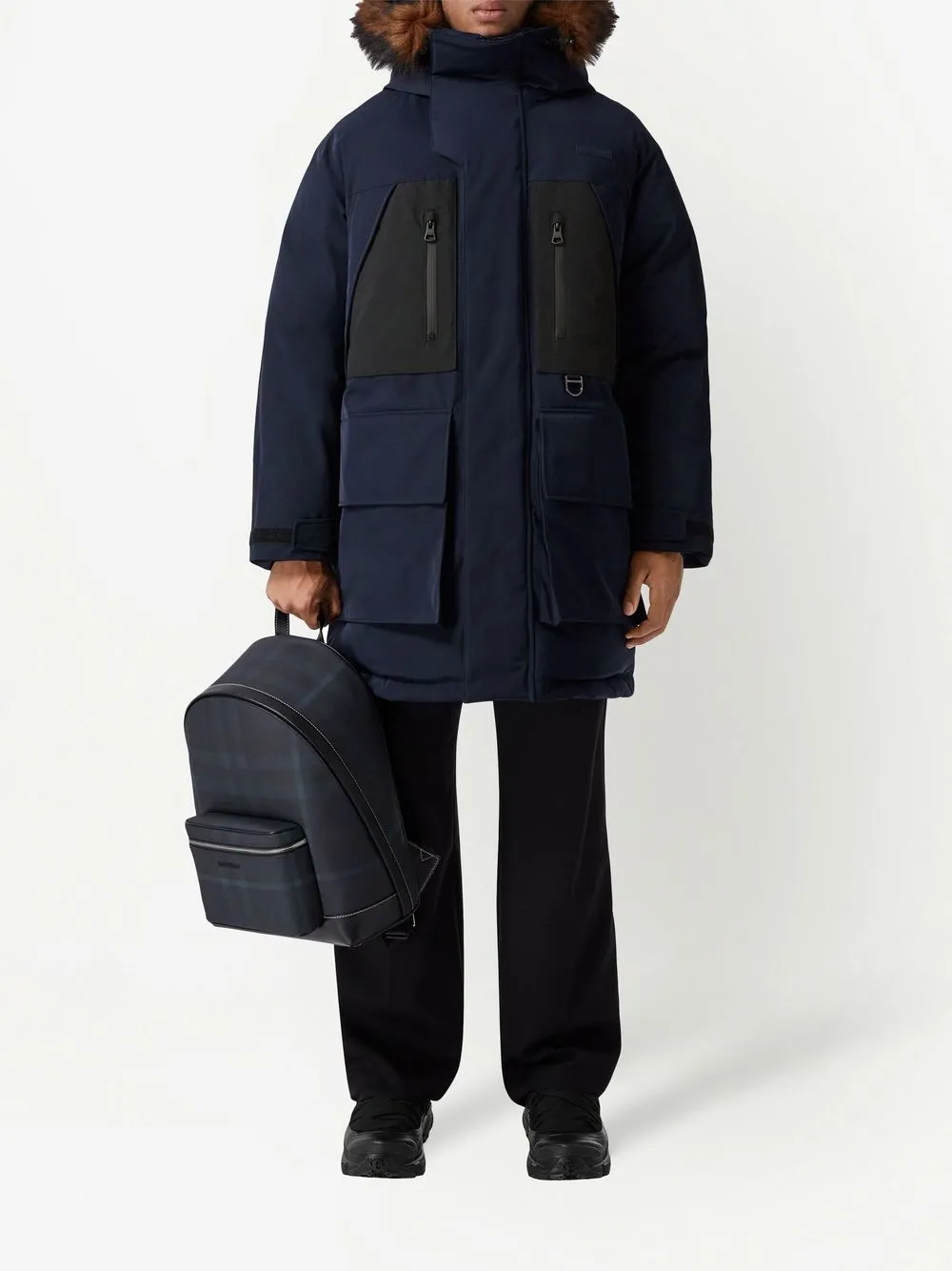 Burberry Parka met afwerking van imitatiebont - Blauw