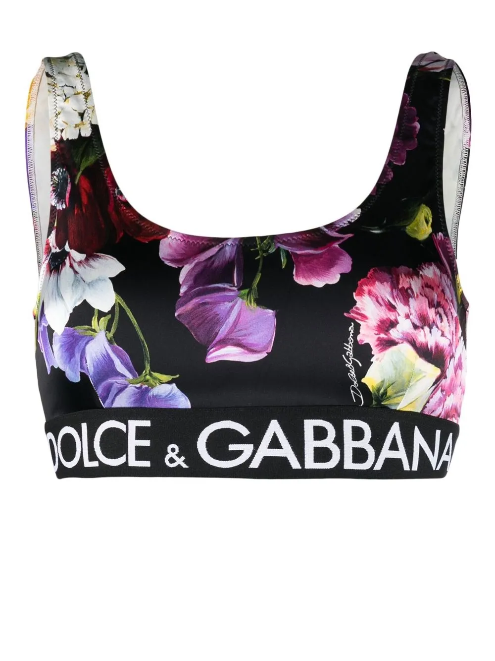 

Dolce & Gabbana floral-print logo-underband bralette - Black