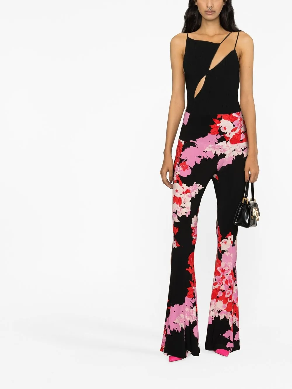 Norma Kamali Broek met bloemenprint - Zwart
