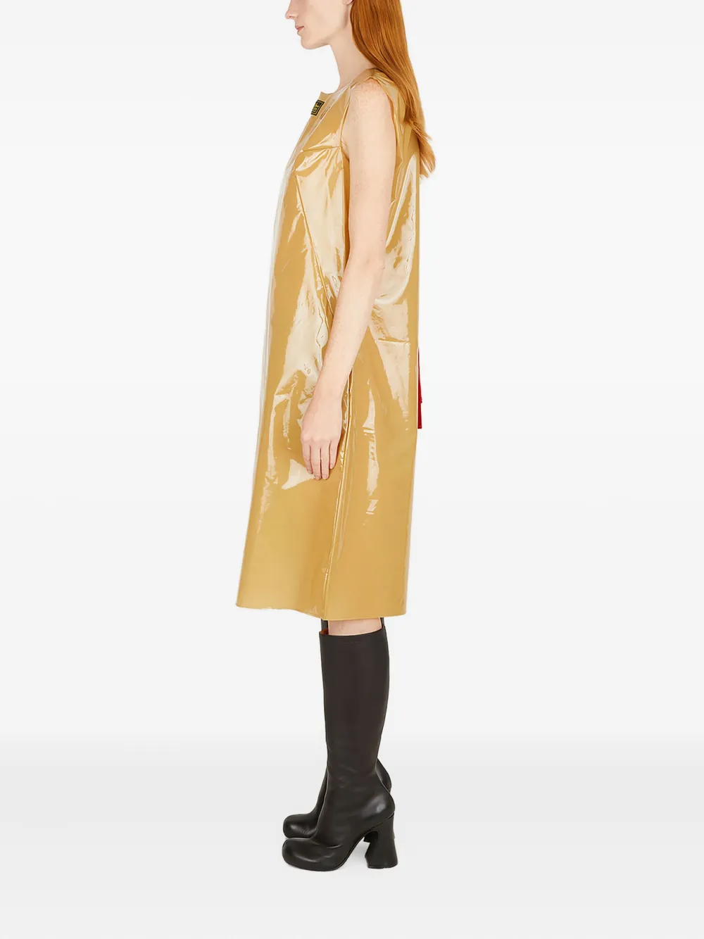 Raf Simons Logo-patch Sleeveless Midi Dress In Gold