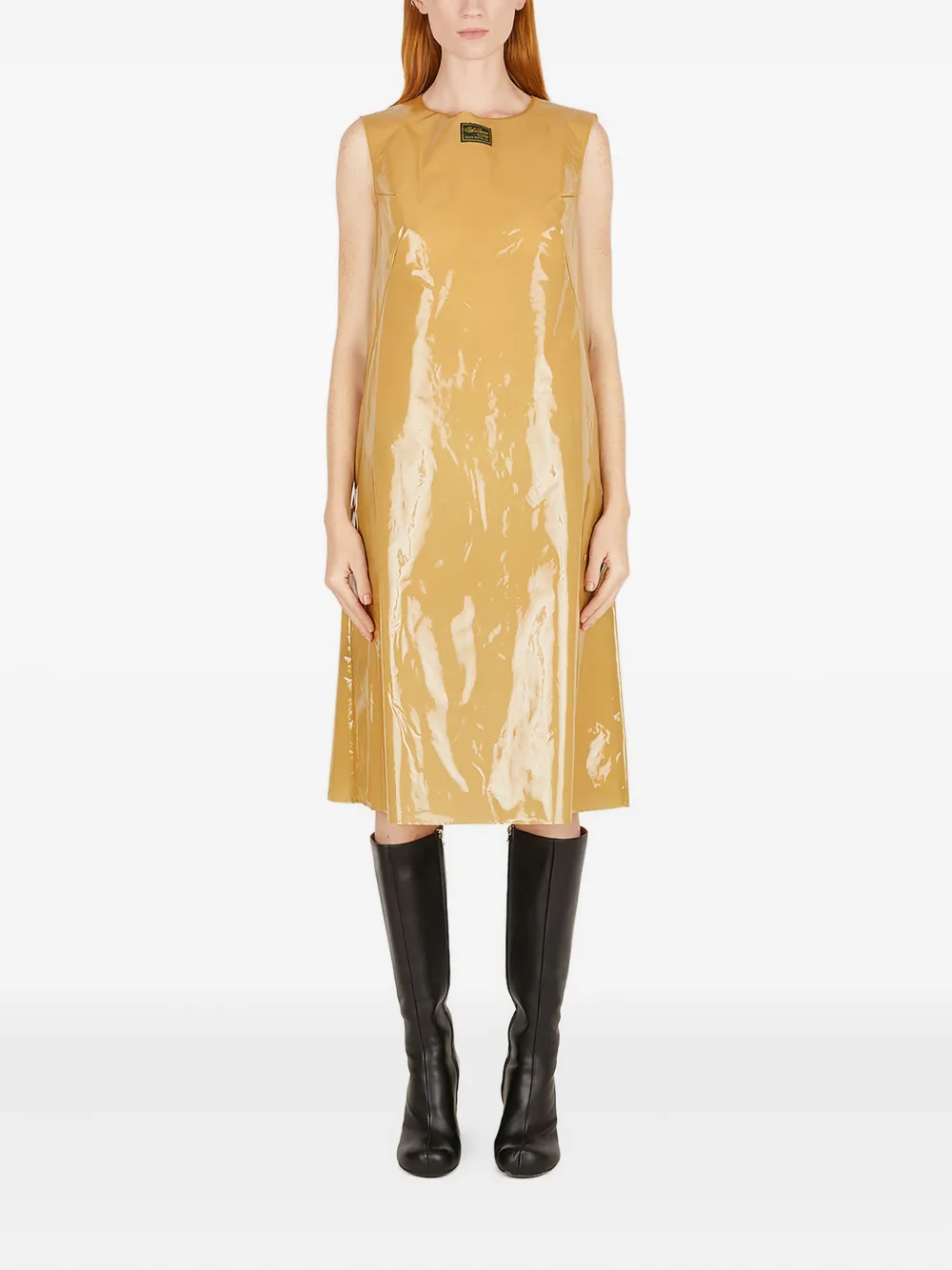 Raf Simons Logo-patch Sleeveless Midi Dress In Gold