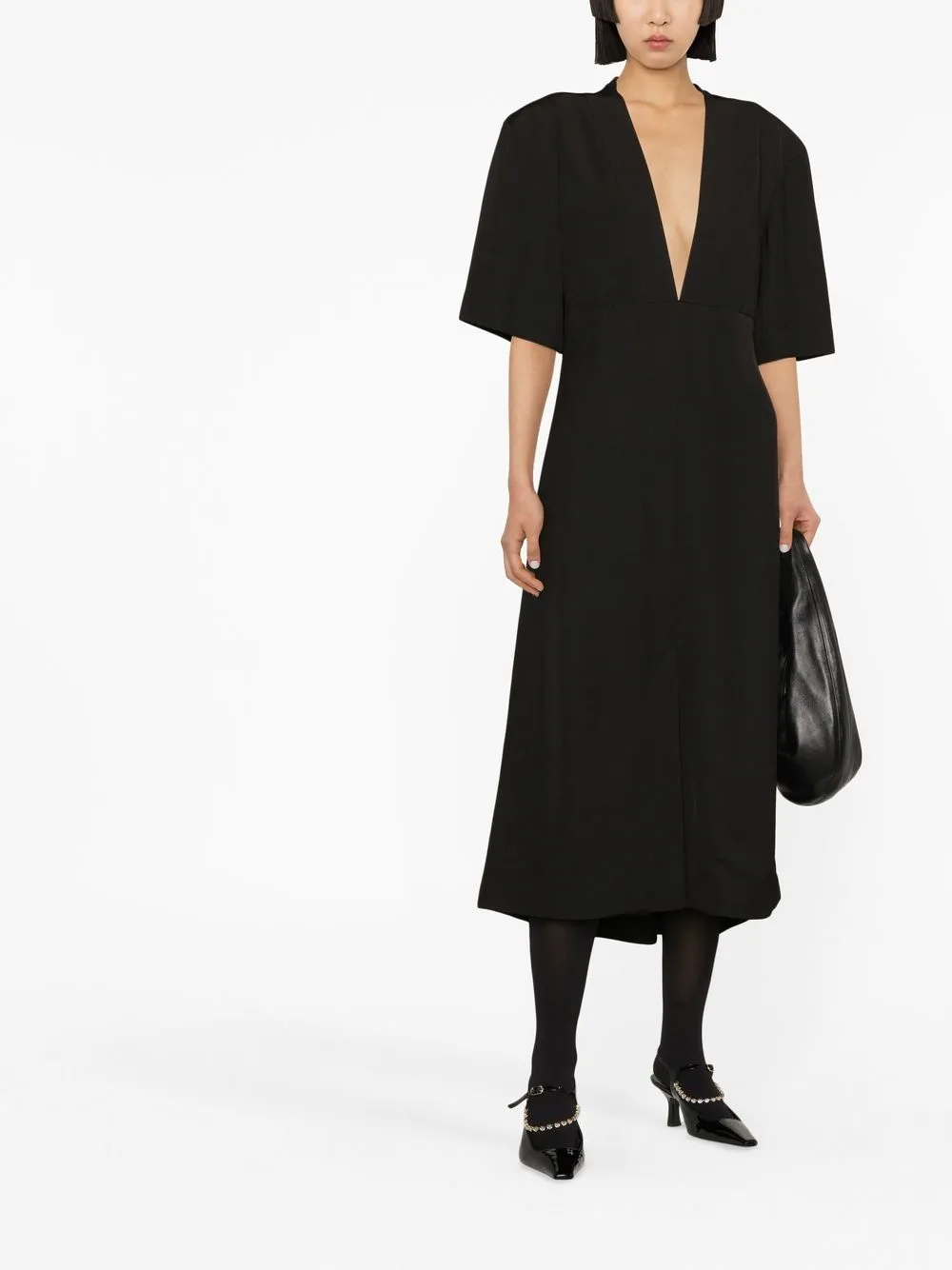 Jil Sander Midi-jurk met V-hals - Zwart