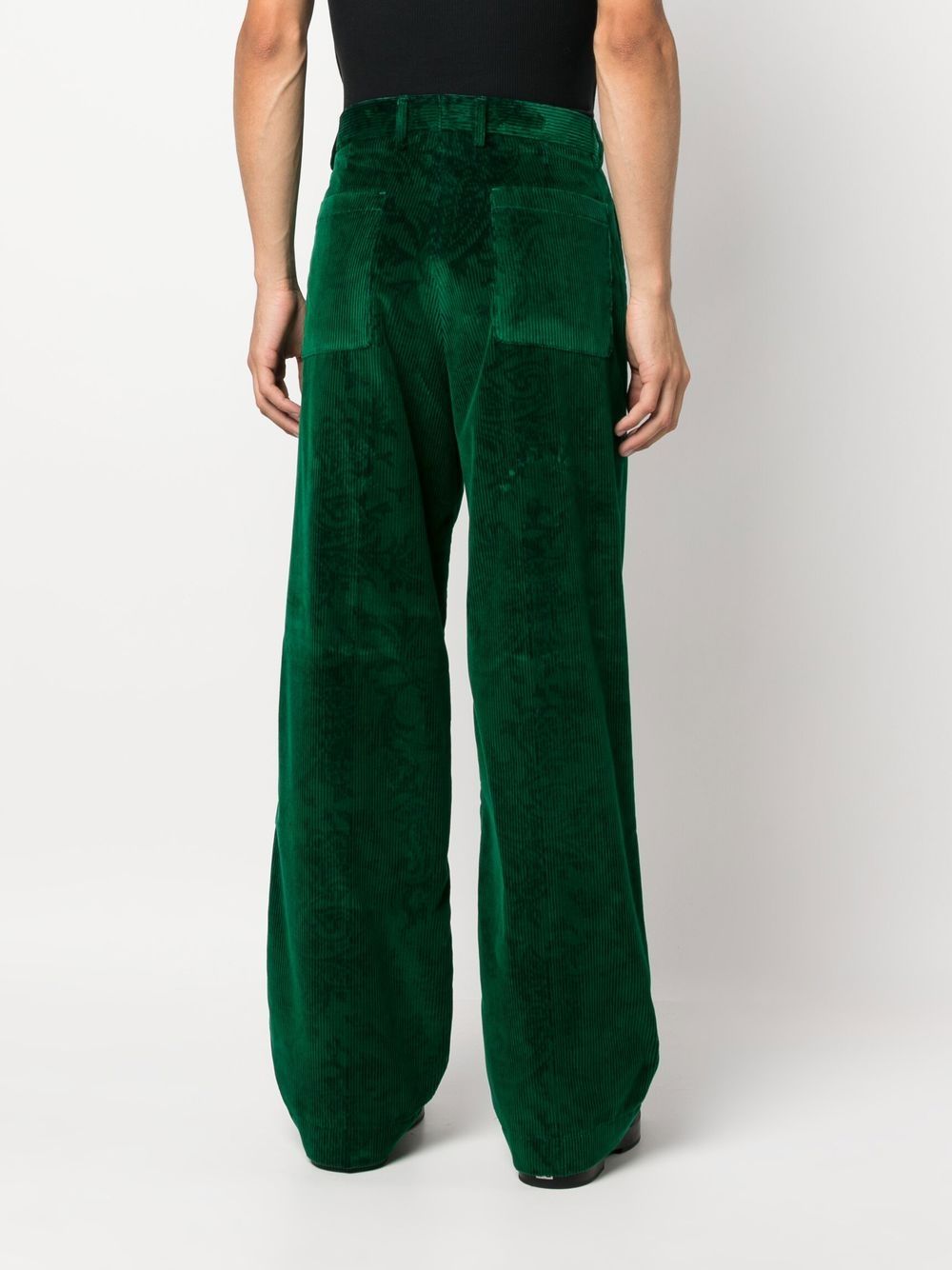 Shop Etro Printed Corduroy Wide-leg Trousers In 绿色