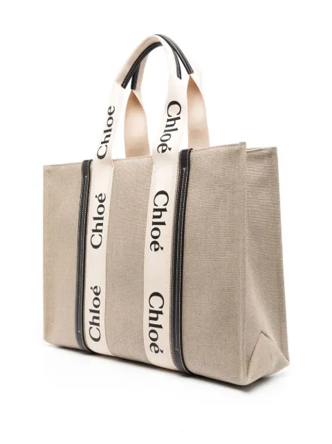 Chloé large Woody linen tote bag CHC22AS382I2691J - 2