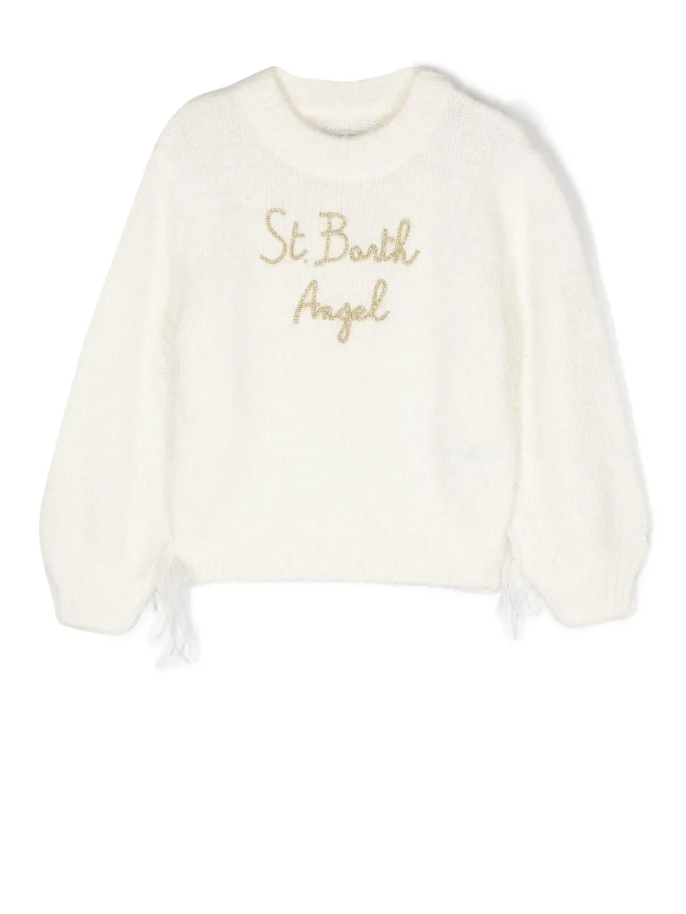 

MC2 Saint Barth Kids fringe-detail slogan knit sweater - White