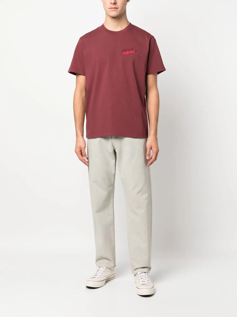 Maison Kitsuné T-shirt met geborduurd logo - Rood