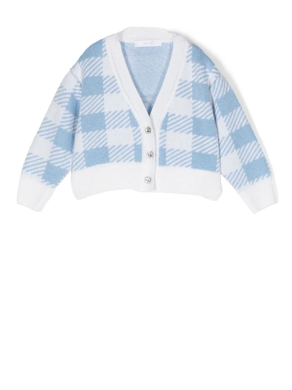 

Miss Grant Kids check-pattern embellished-button cardigan - Blue
