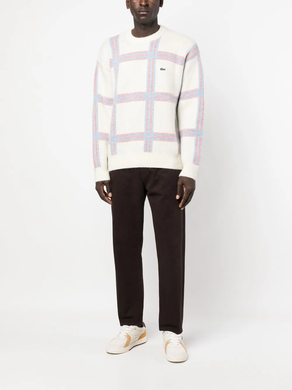 Lacoste Geruite trui - Beige