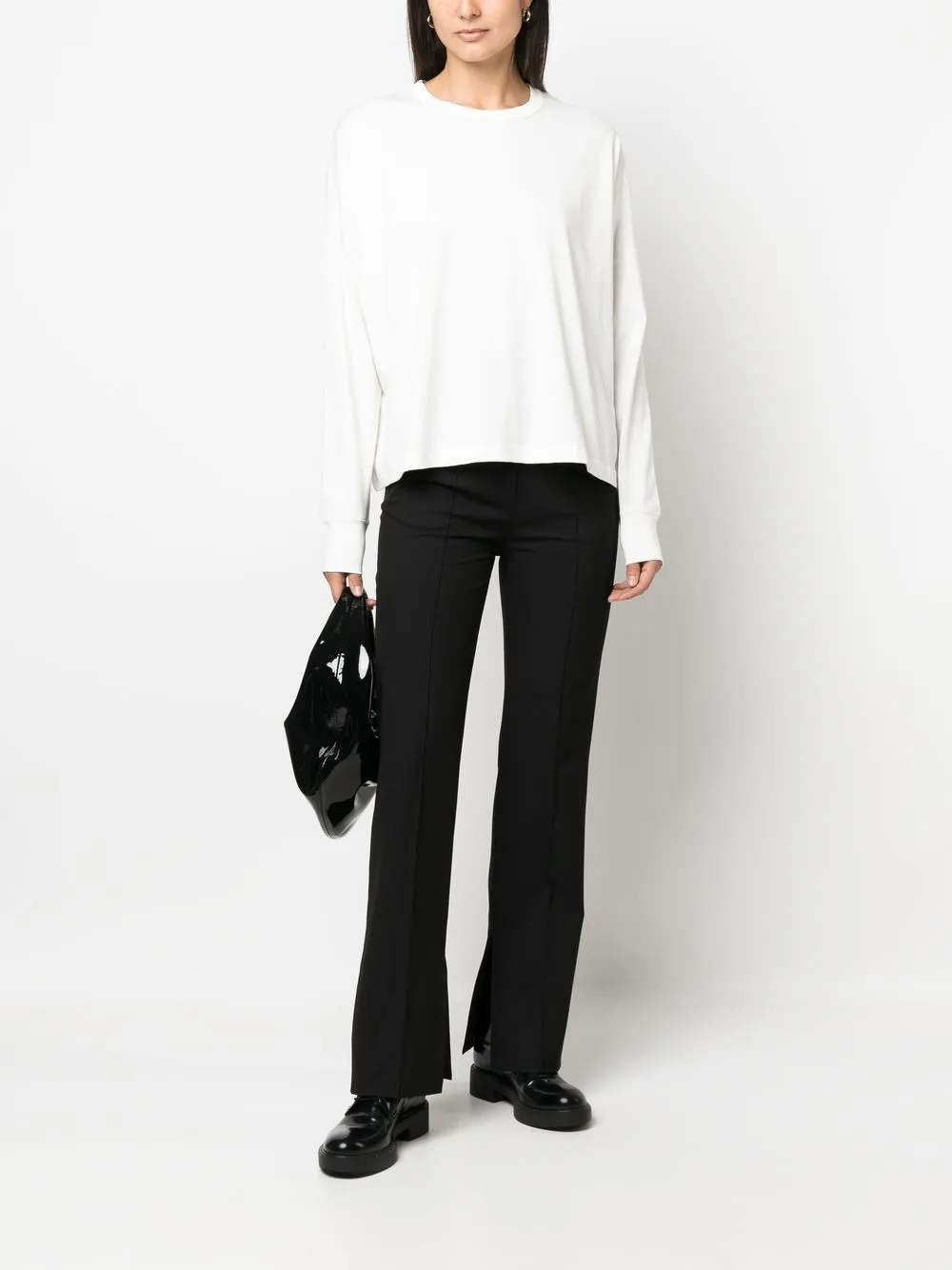 Studio Nicholson Long Sleeve Knit T-shirt With Crew Neck In White