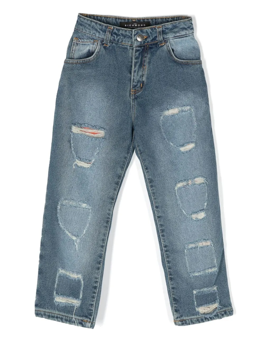 John Richmond Junior rear-logo print straight jeans - Azul