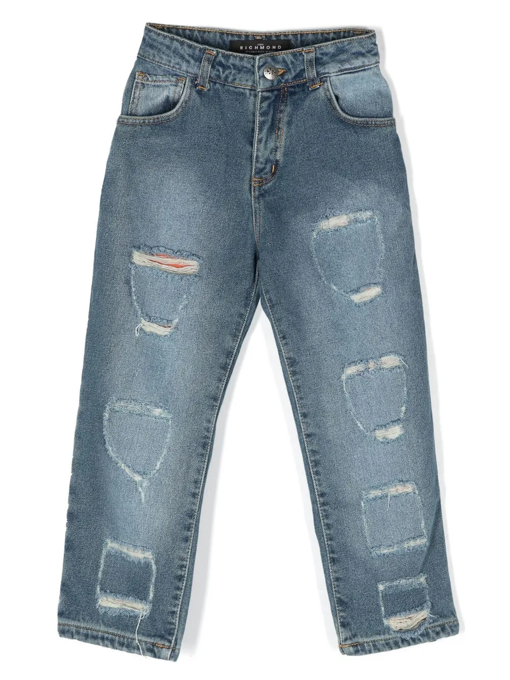

John Richmond Junior rear-logo print straight jeans - Blue