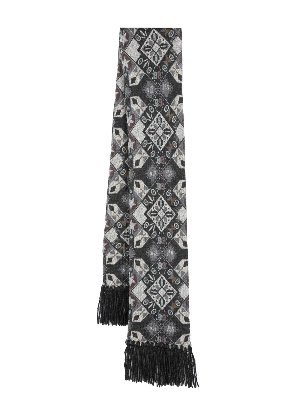 ETRO fringed patterned-jacqaurd scarf - Grey