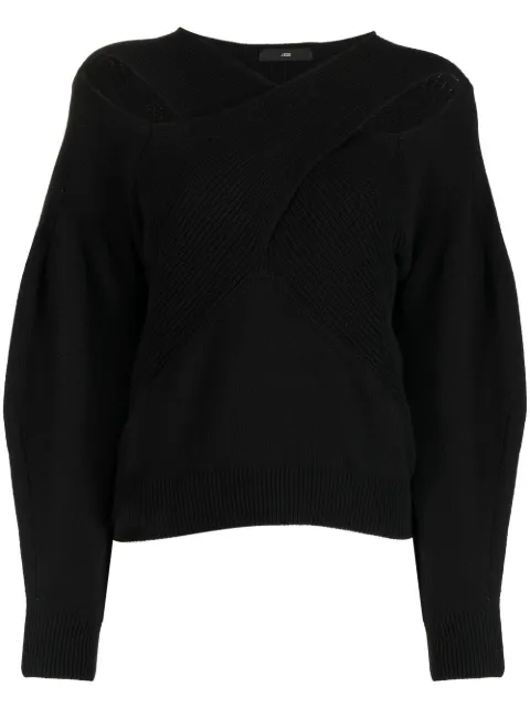 J Koo crossover-neck ribbed-knit jumper