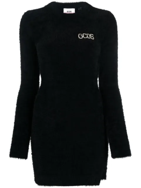 GCDS crystal-logo brushed mini dress