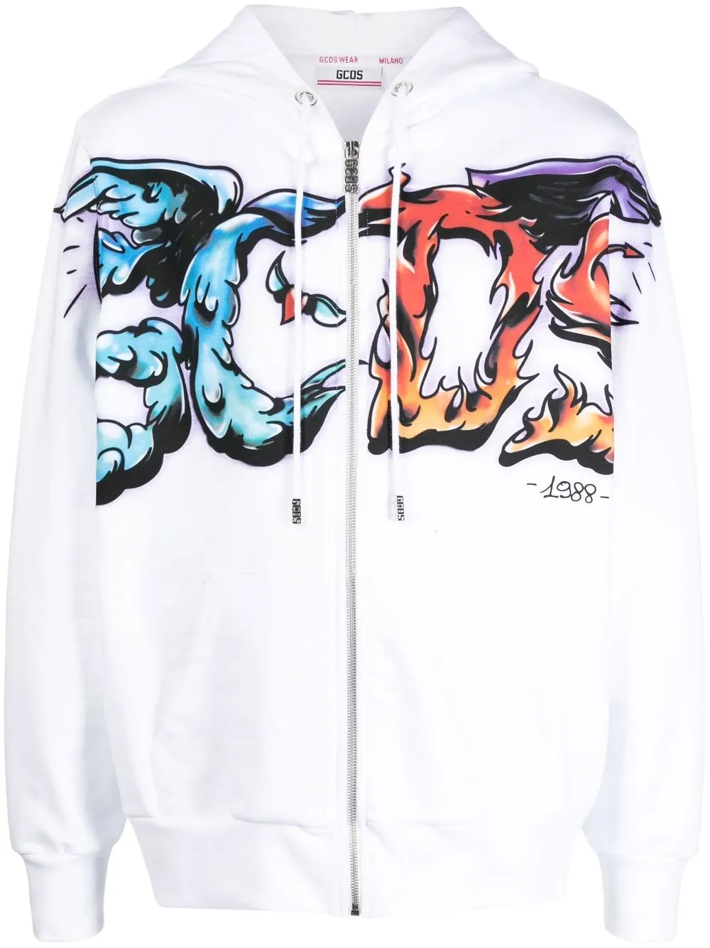 GCDS graphic-print zip-up Hoodie | White | FARFETCH PL