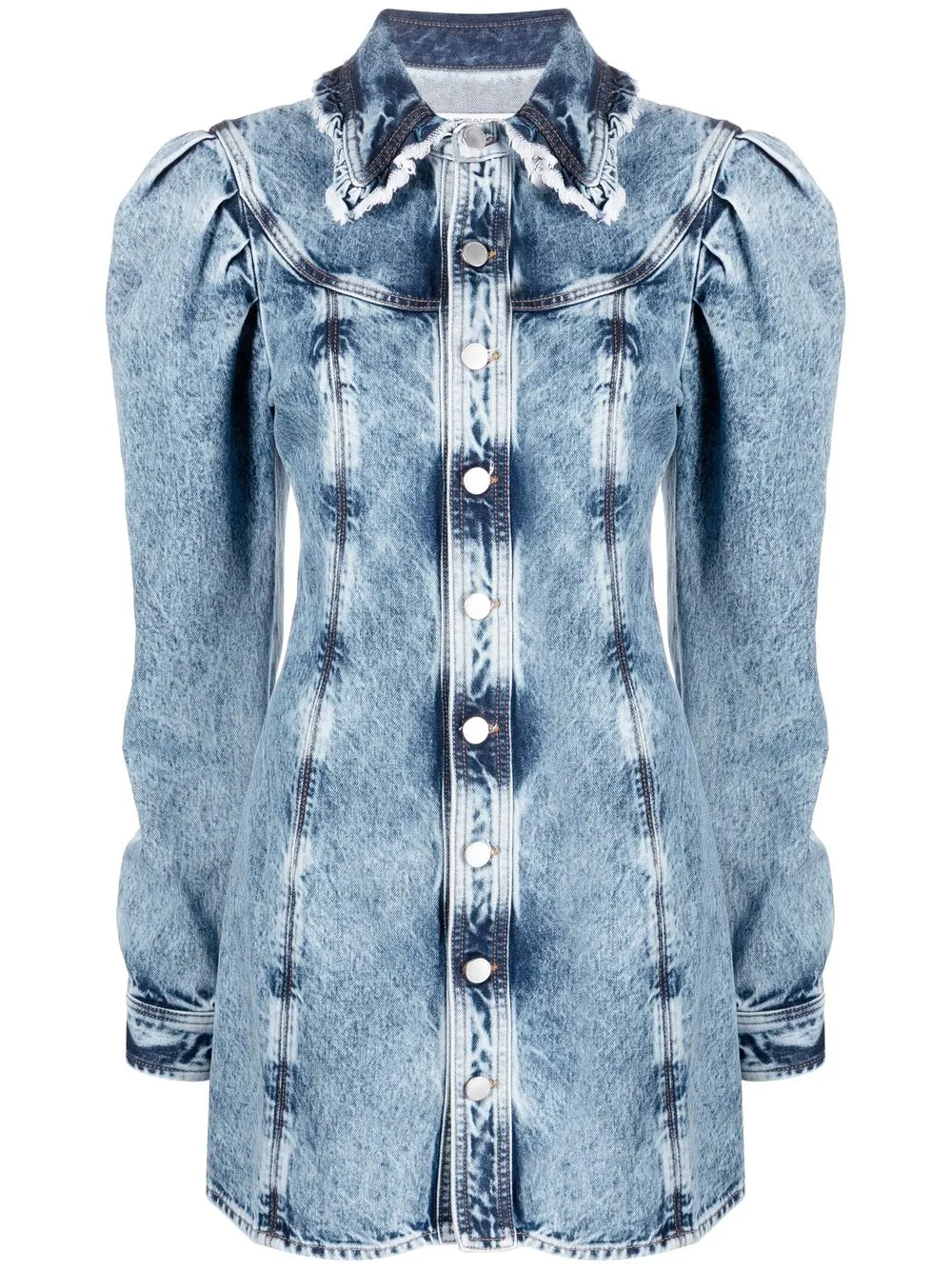

Alessandra Rich mutton-sleeve denim mini shirt dress - Azul