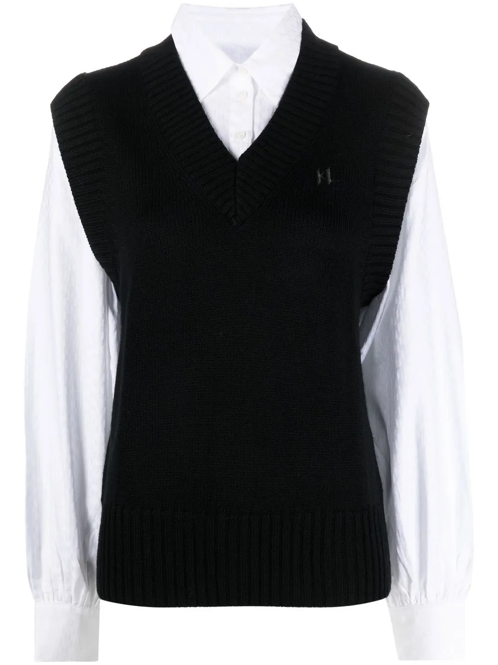 

Karl Lagerfeld embroidered-monogram shirt-sleeve jumper - Black
