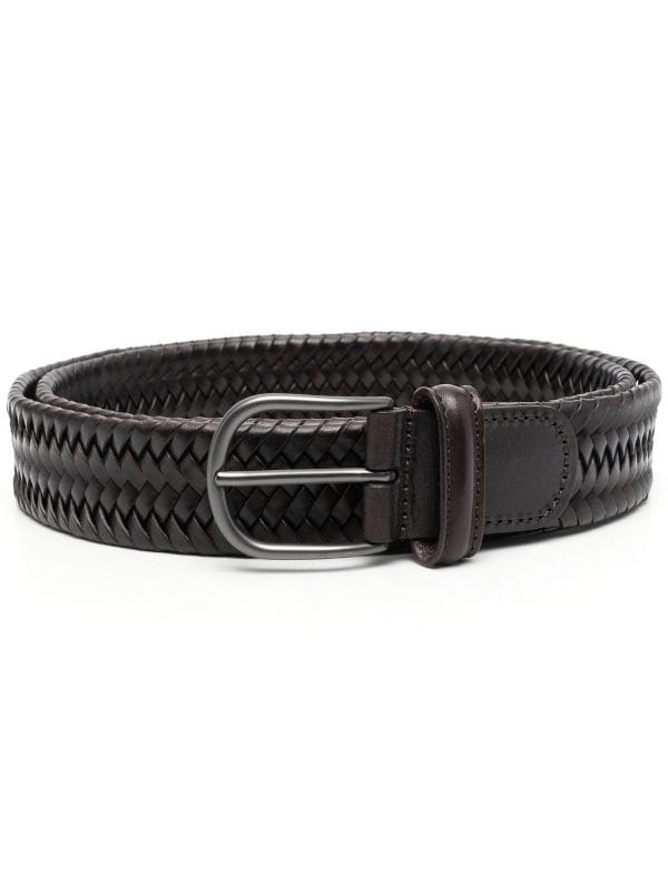 Anderson's Woven Leather Belt in Dark Brown