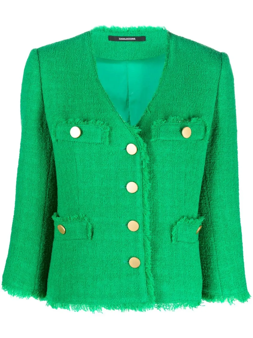 

Tagliatore tweed fringed fitted jacket - Green