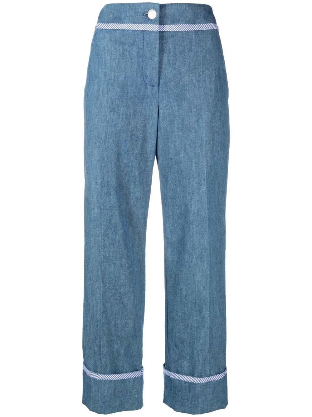 

Boutique Moschino ribbon-trim cropped flared trousers - Blue