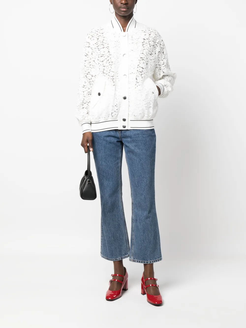 Boutique Moschino Bikerjack met bloemenkant - Wit