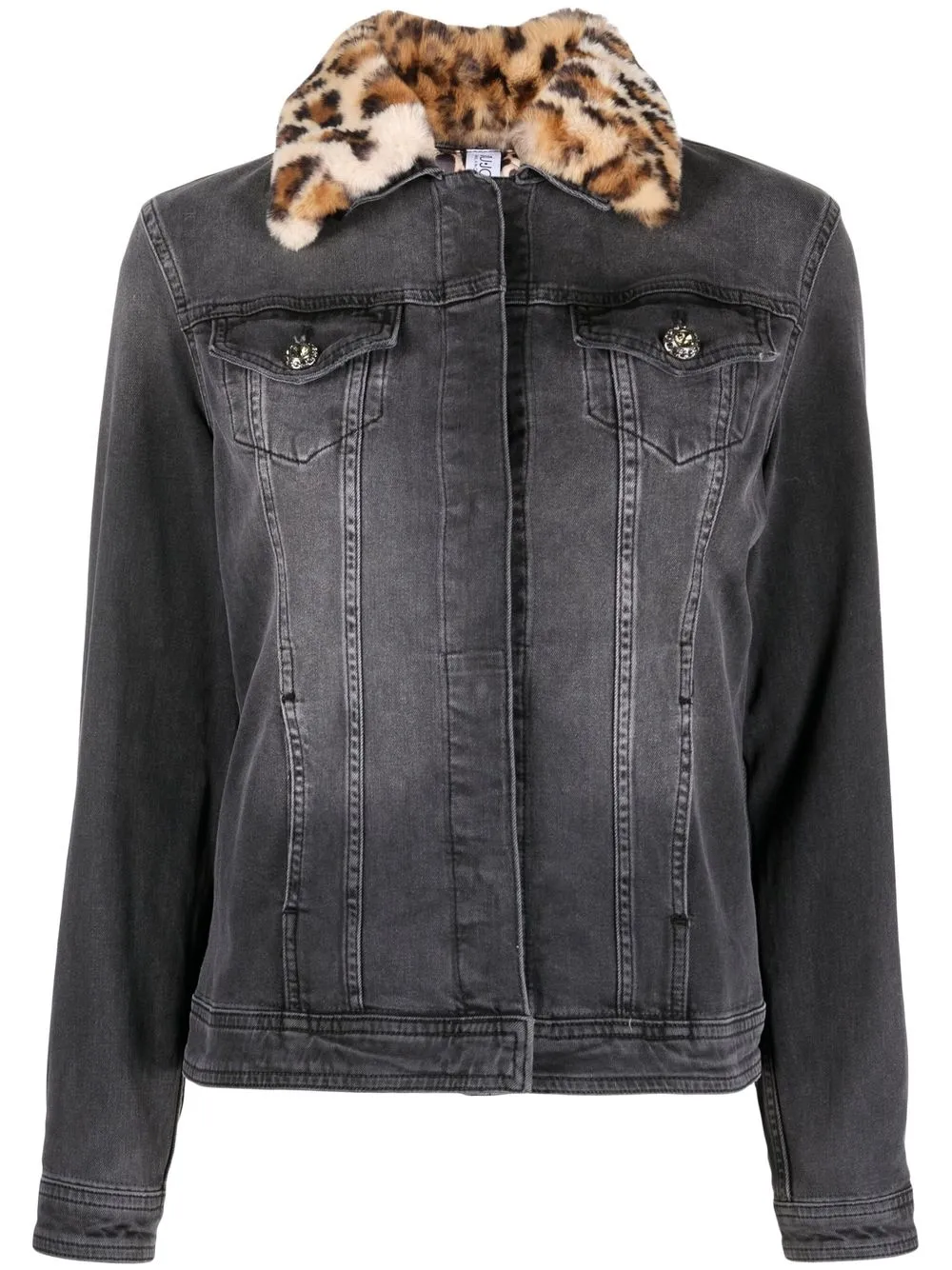 

LIU JO faux-fur trim denim jacket - Black
