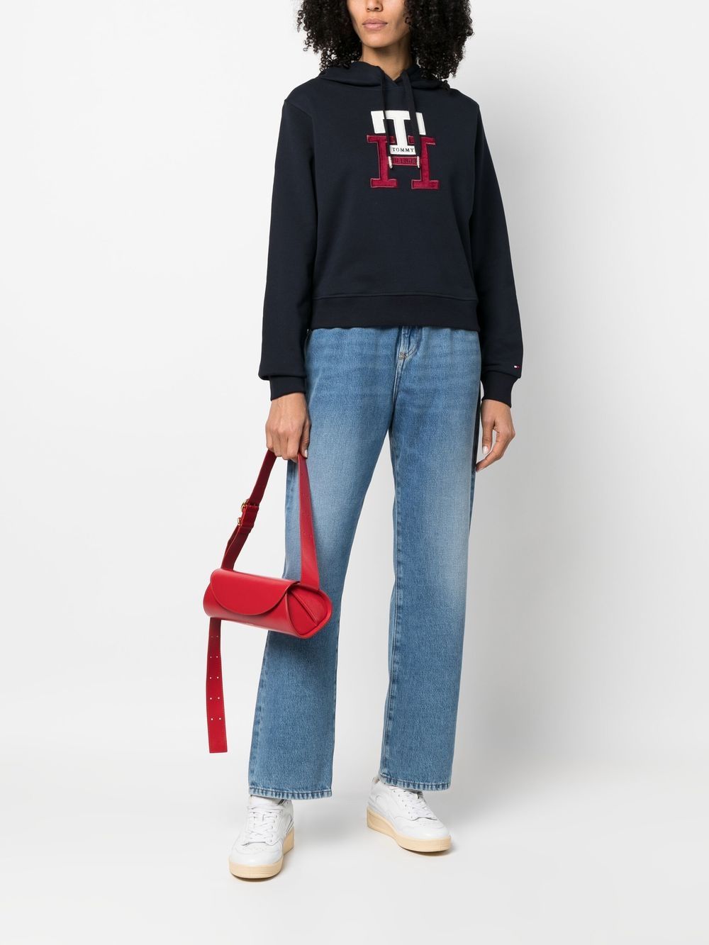 Shop Tommy Hilfiger Embroidered-logo Detail Hoodie In Blue
