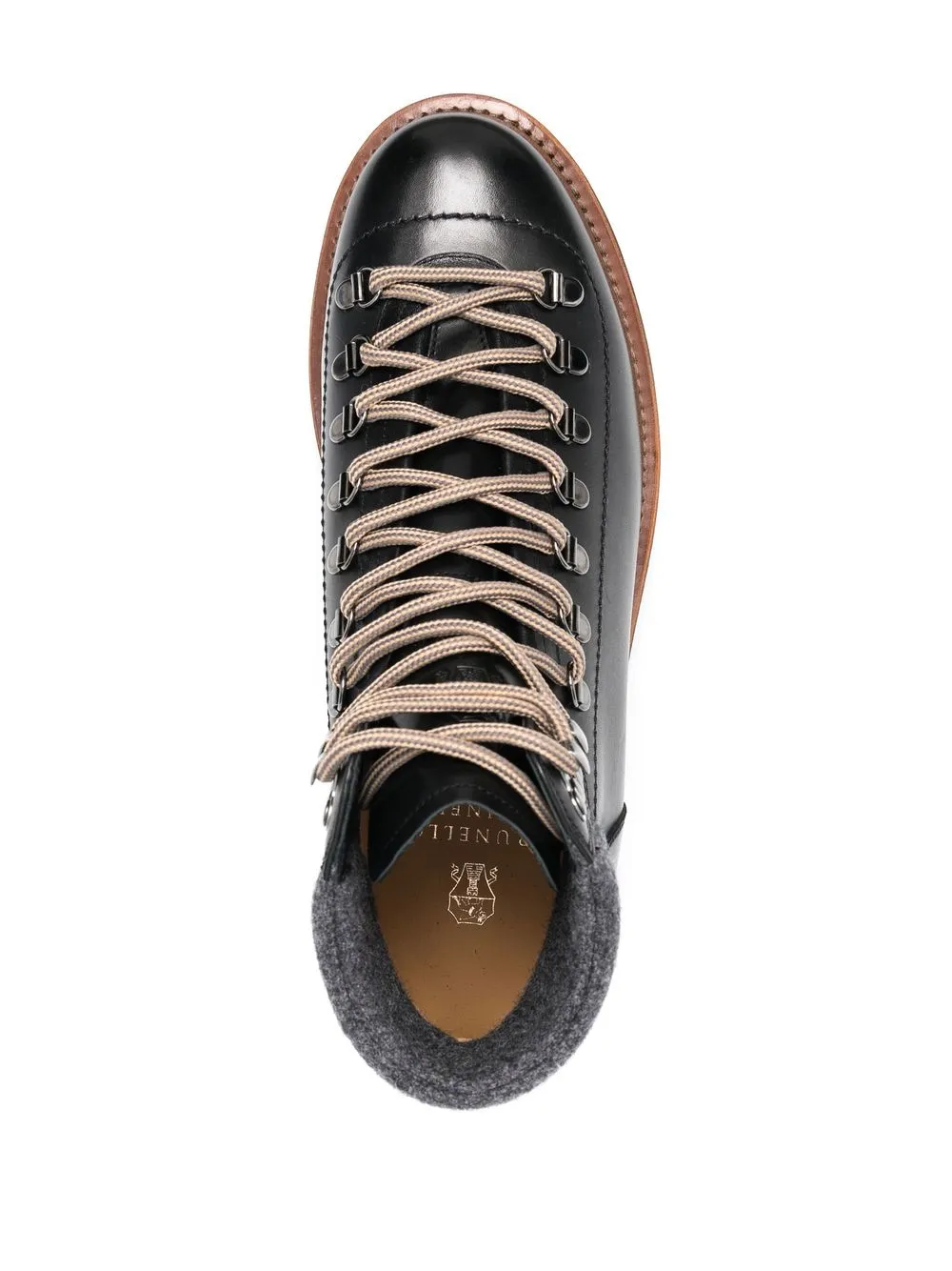 Brunello Cucinelli New Men's Black Leather Hiking Boots In Black