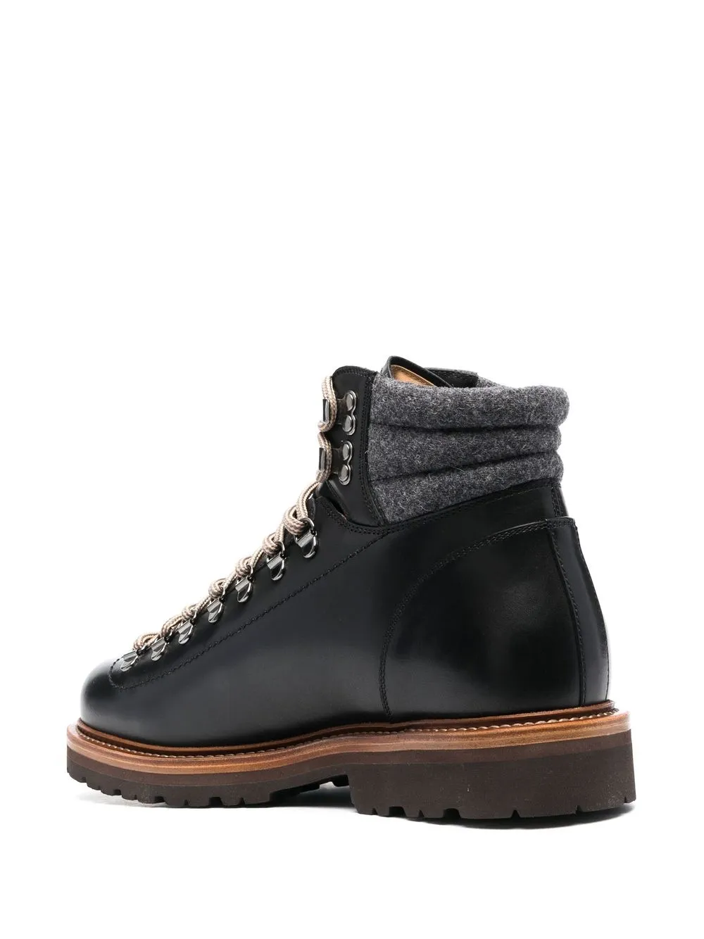 Brunello Cucinelli New Men's Black Leather Hiking Boots In Black
