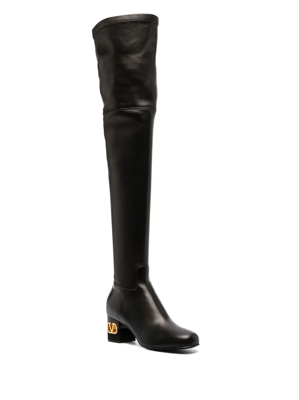 Valentino Vlogo Heel Thigh-high Boots In Black