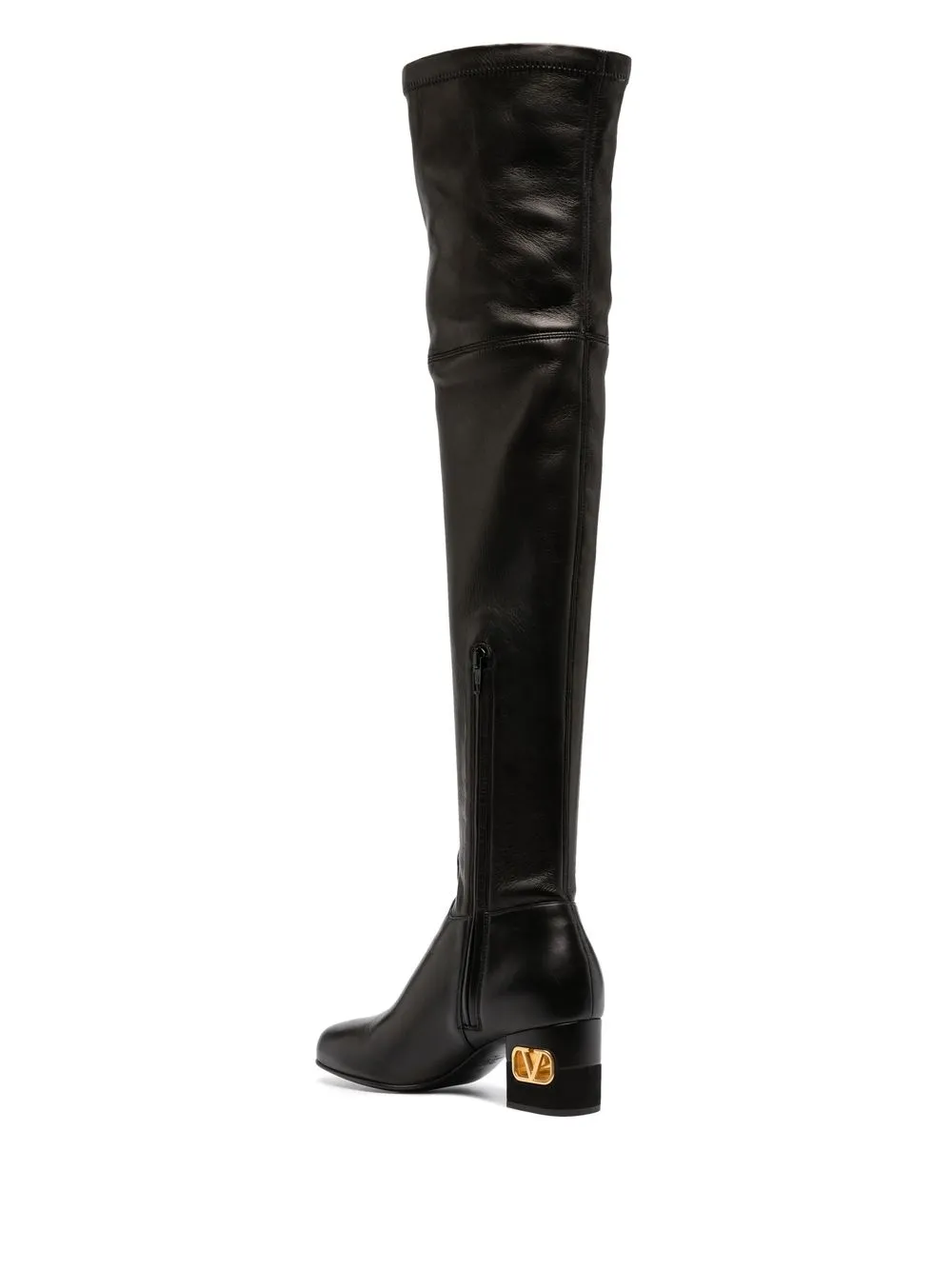 Valentino Vlogo Heel Thigh-high Boots In Black