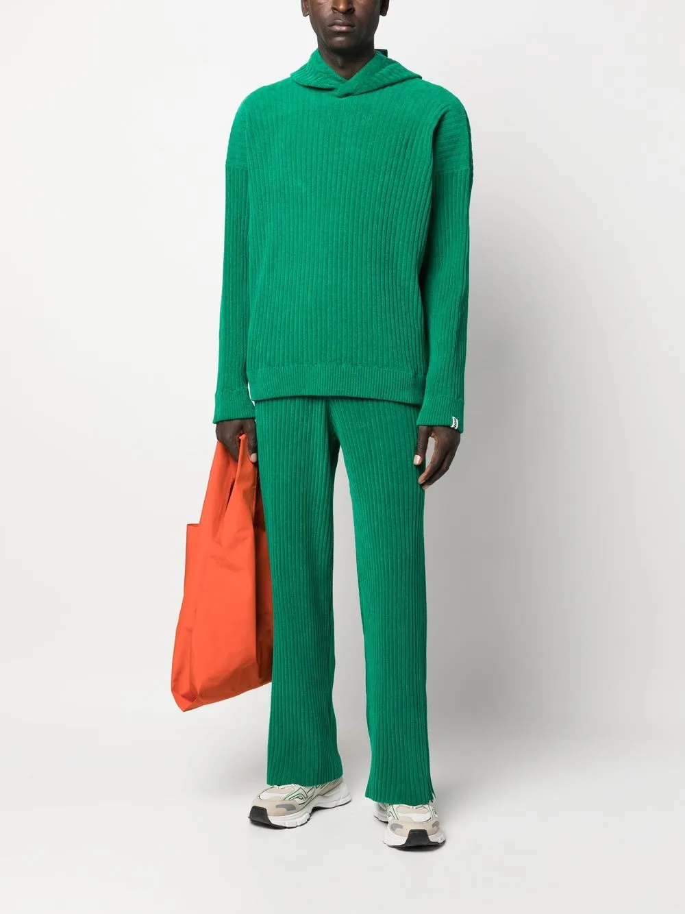 Bonsai Ribgebreide hoodie - Groen