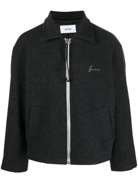 Bonsai - embroidered-logo cropped wool jacket