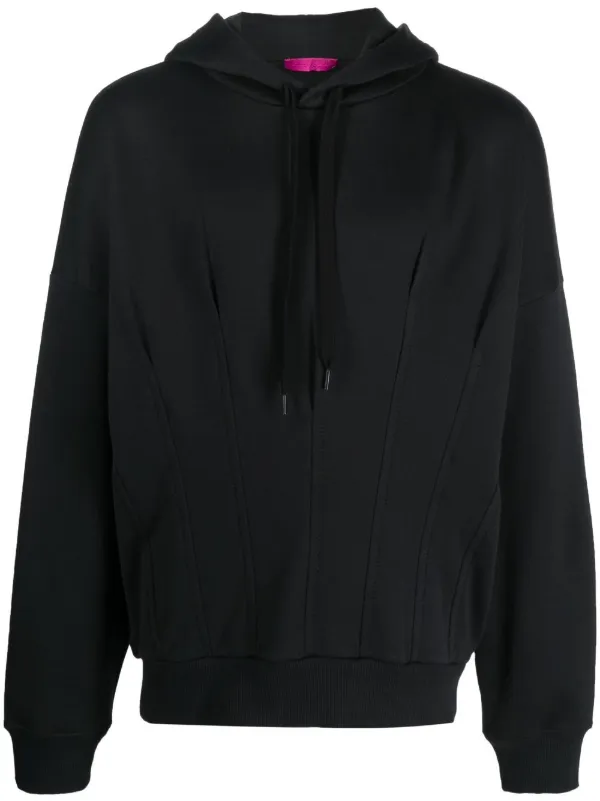 Pleated sleeve long fleece hoodie top