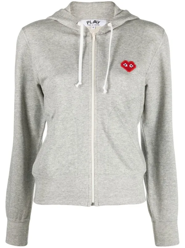 Comme Des Gar ons Play Embroidered Heart Zipped Hoodie Farfetch
