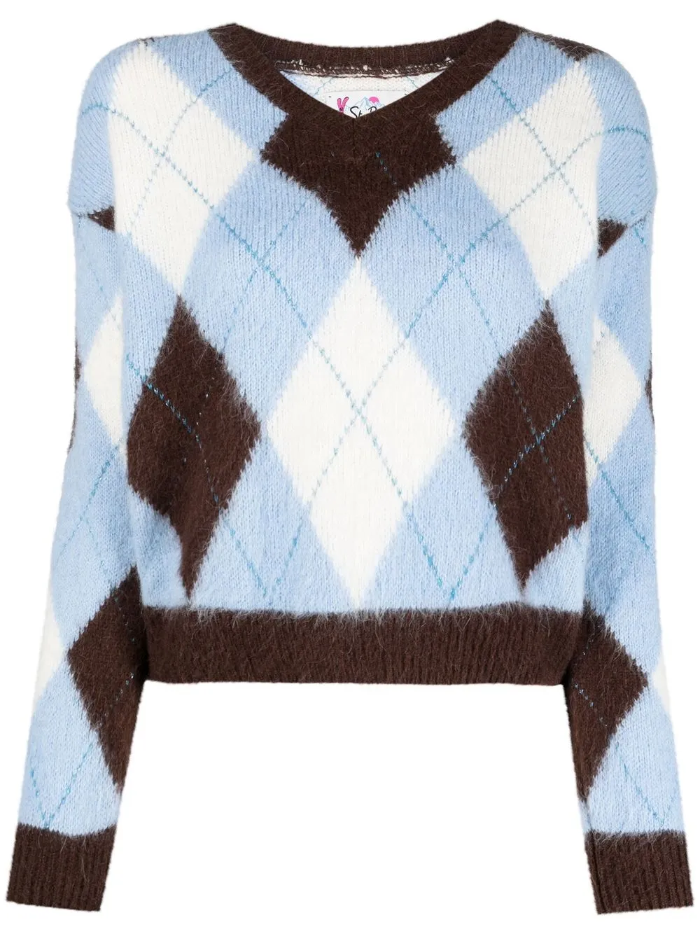 

MC2 Saint Barth argyle-check V-neck jumper - Blue