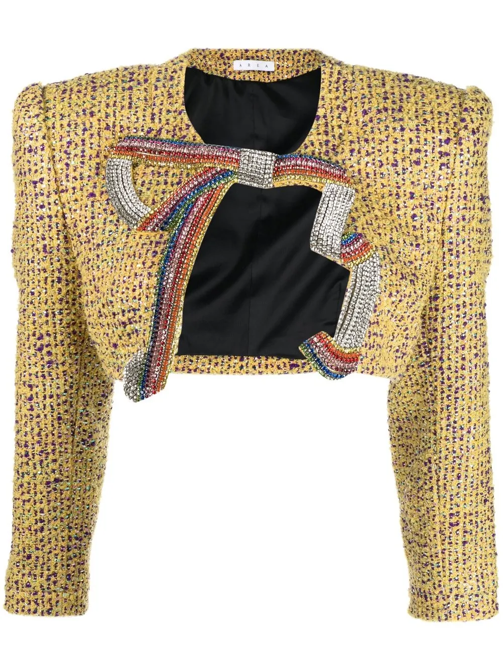 AREA embroidered crystal-bow cropped jacket - Yellow