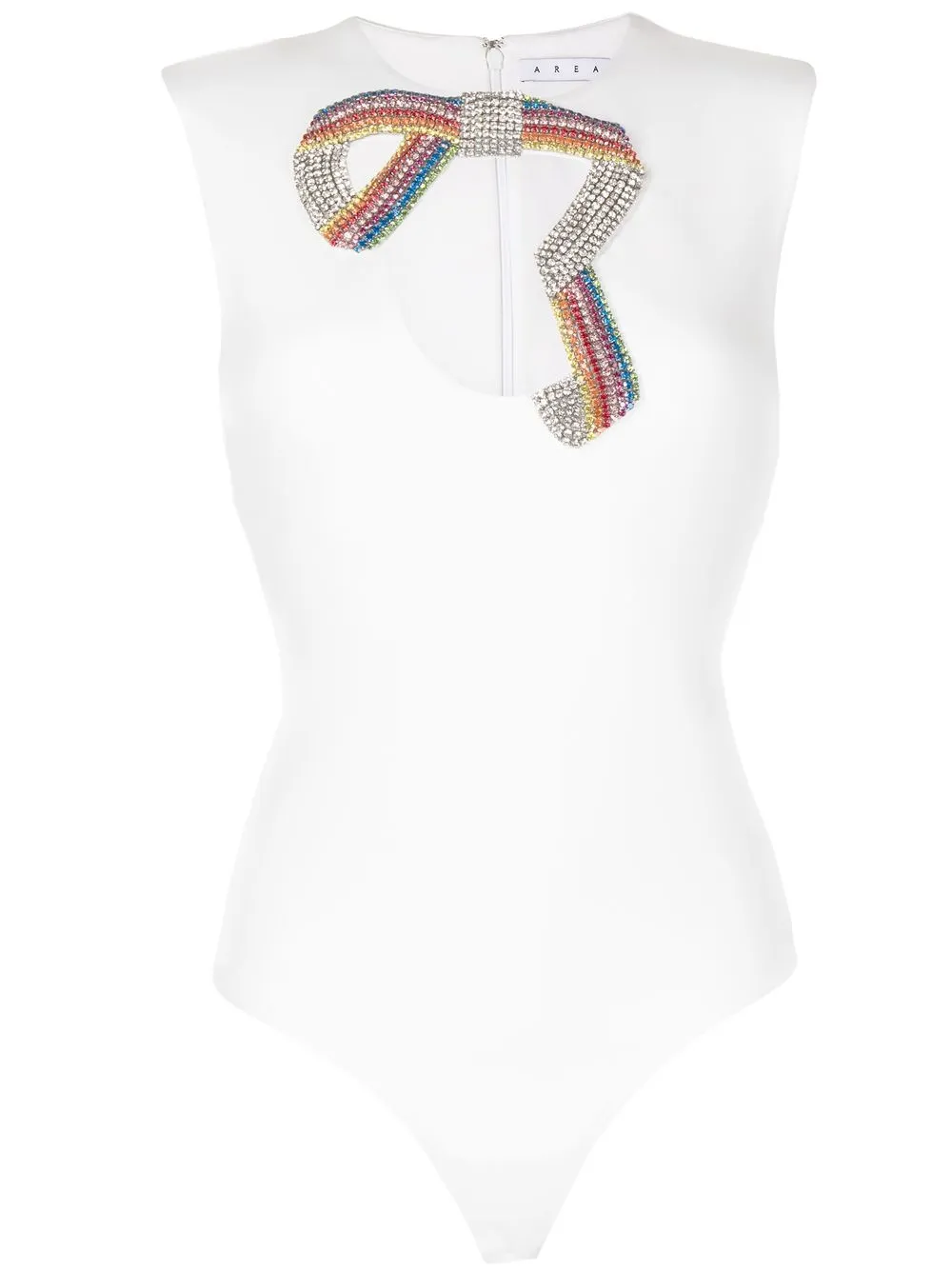 

AREA embroidered crystal bow bodysuit - White