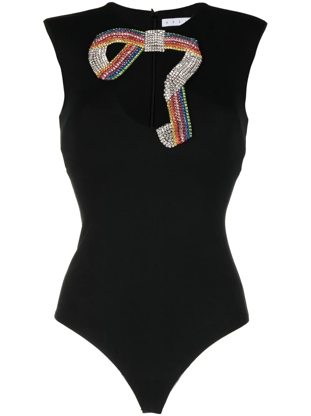 

AREA embroidered crystal bow bodysuit - Black