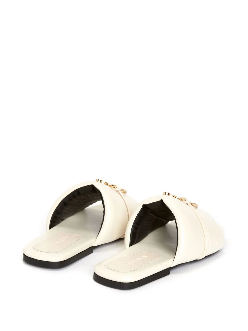 Shop Jw Anderson Anchor-logo Leather Slides In Neutrals