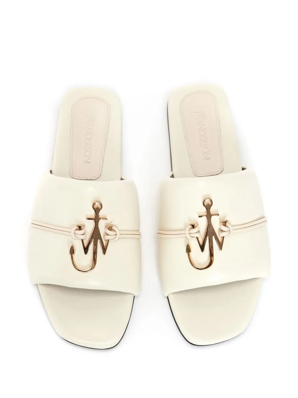 Shop Jw Anderson Anchor-logo Leather Slides In Neutrals