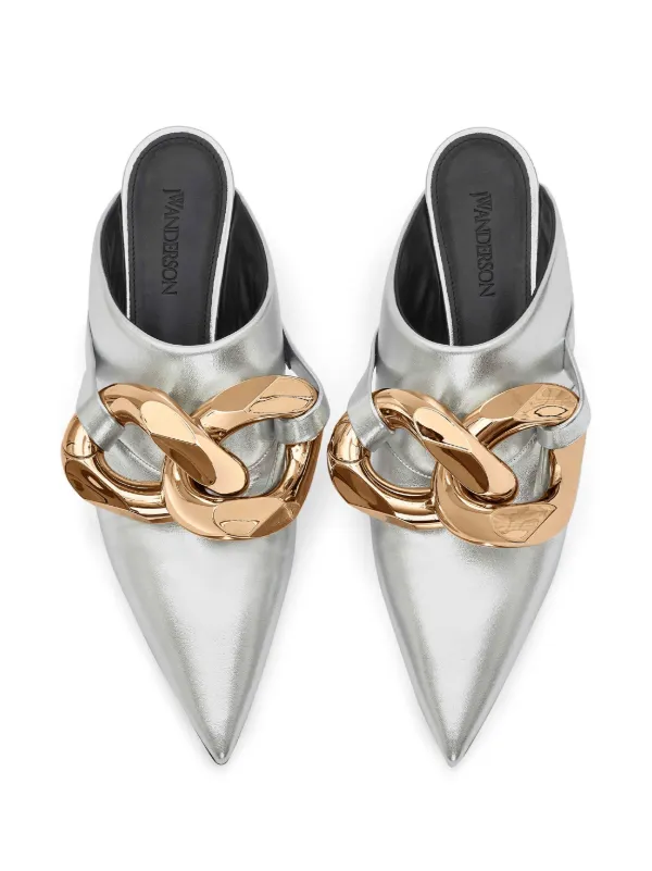 JW Anderson Chain Leather Mules | Silver | FARFETCH JO