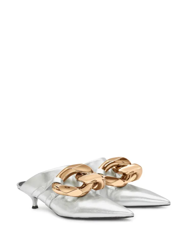 JW Anderson Chain Leather Mules | Silver | FARFETCH JO