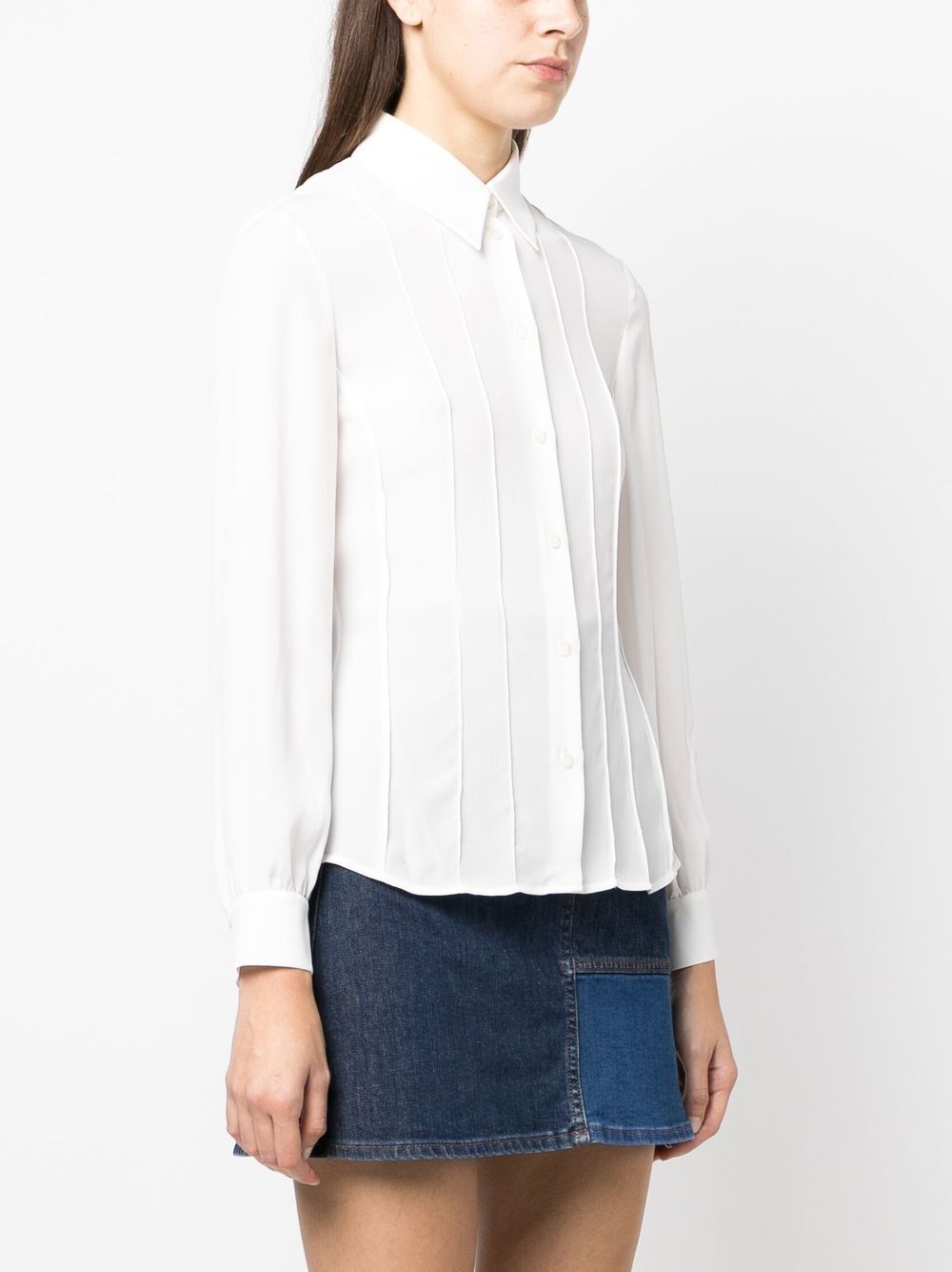 Shop Boutique Moschino Pleated Long-sleeve Shirt In White