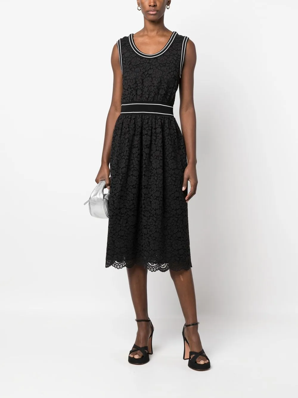 Boutique Moschino Midi-jurk met bloemenkant - Zwart